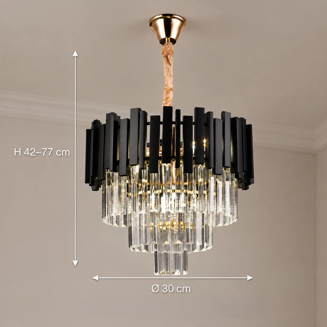BLOIS Petito Crystal Chandelier 3xE14, Διάμετρος 30cm, Μαύρο, Ρυθμιζόμενο Ύψος - 01_CC110:300BK.png