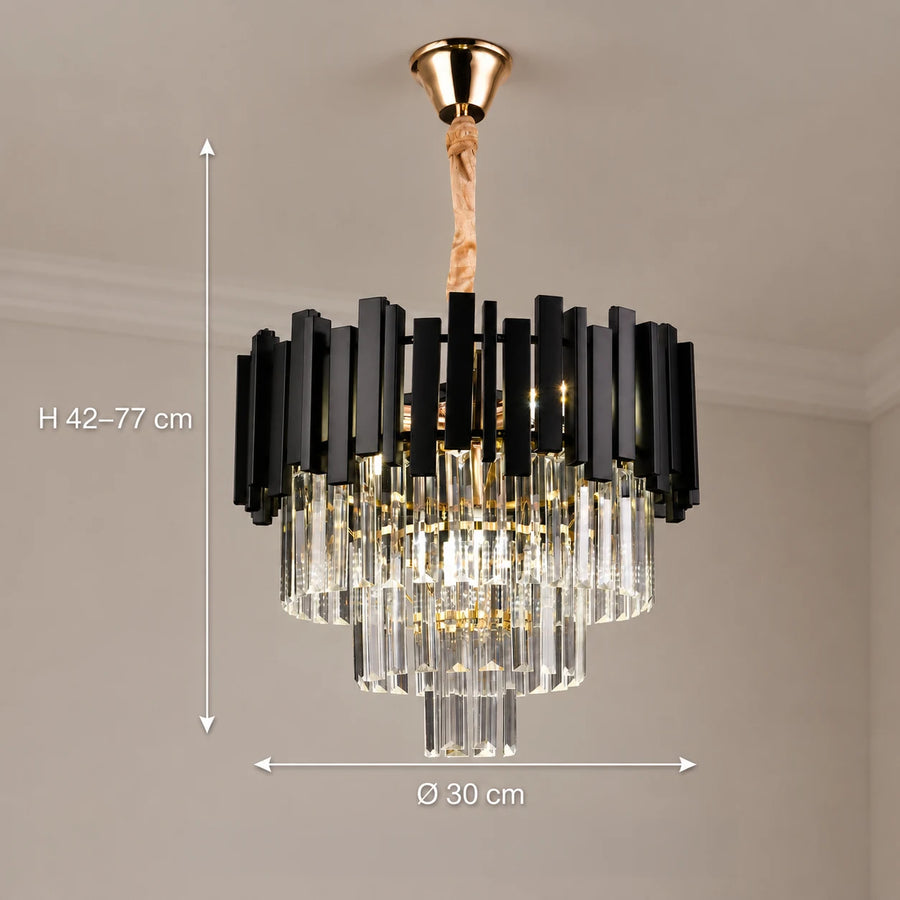 BLOIS Petito Crystal Chandelier 3xE14, Διάμετρος 30cm, Μαύρο, Ρυθμιζόμενο Ύψος - 01_CC110:300BK.png