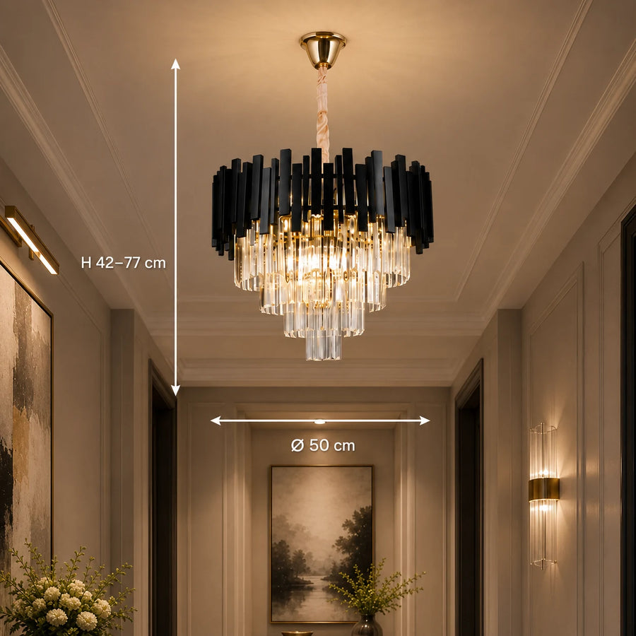 BLOIS Crystal Chandelier Elegance 8xE14, Διάμετρος 50cm, Μαύρο, Ρυθμιζόμενο Ύψος - 01_CC110:500BK.png