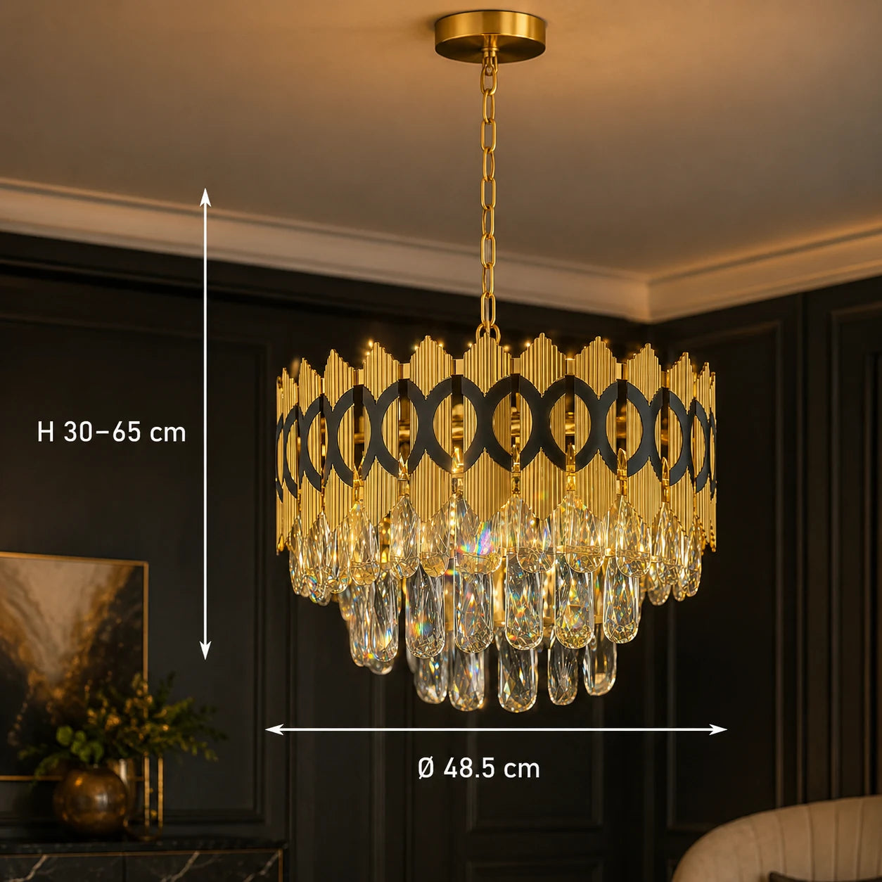 PIERREFONDS Elegance Crystal Chandelier 8x E14, Διάμετρος 48,5cm, Γυαλιστερό Χρυσό, Ρυθμιζόμενο Ύψος - 01_CC8942-500.png