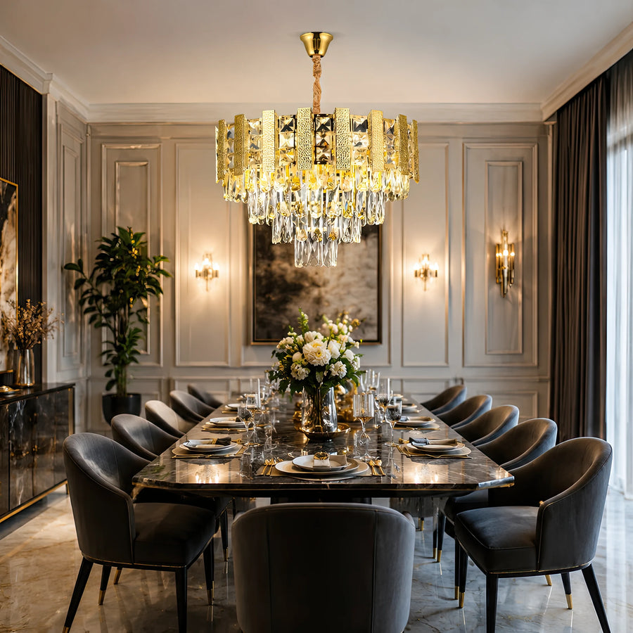 Crystal Chandelier PELES Petito 3xE14, Διάμετρος 27cm, Γυαλιστερό Χρυσό, Ρυθμιζόμενο Ύψος - 01_CC8958 300GD.png
