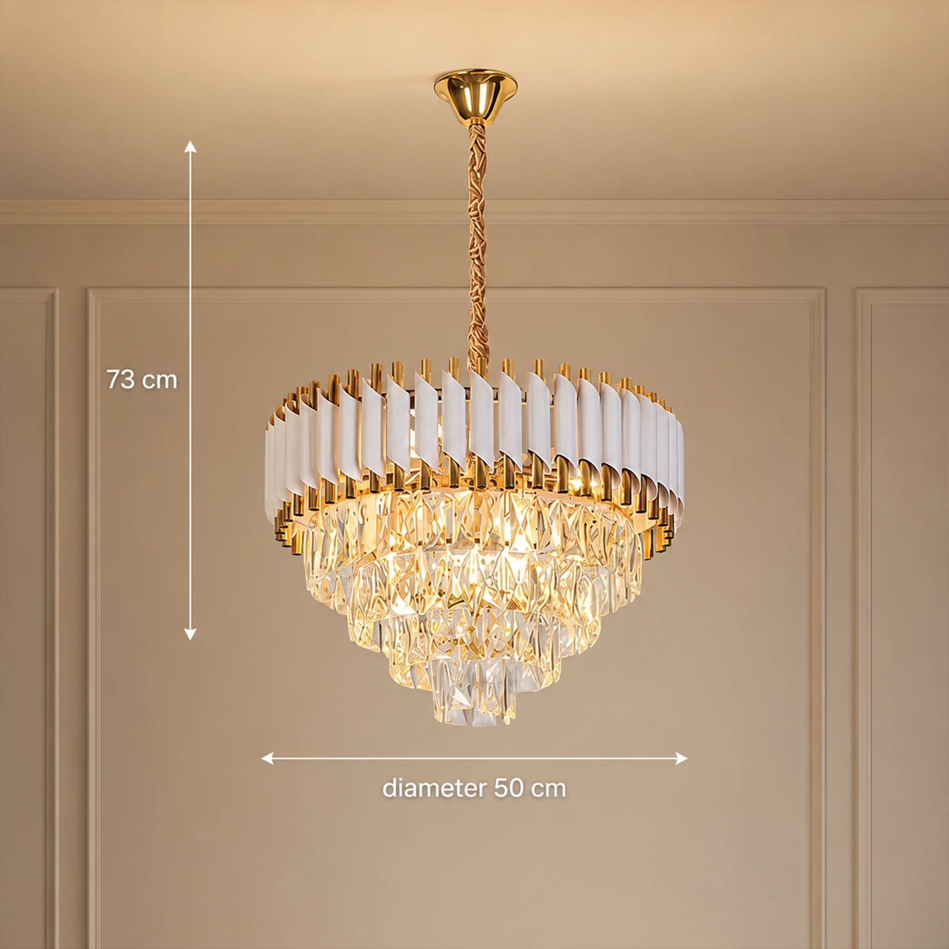 Crystal Chandelier VERSAILLES Elegance 8x E14, Διάμετρος 50cm, Γυαλιστερό Χρυσό και Λευκό, Ρυθμιζόμενο Ύψος - 06_CC900-500WH.png