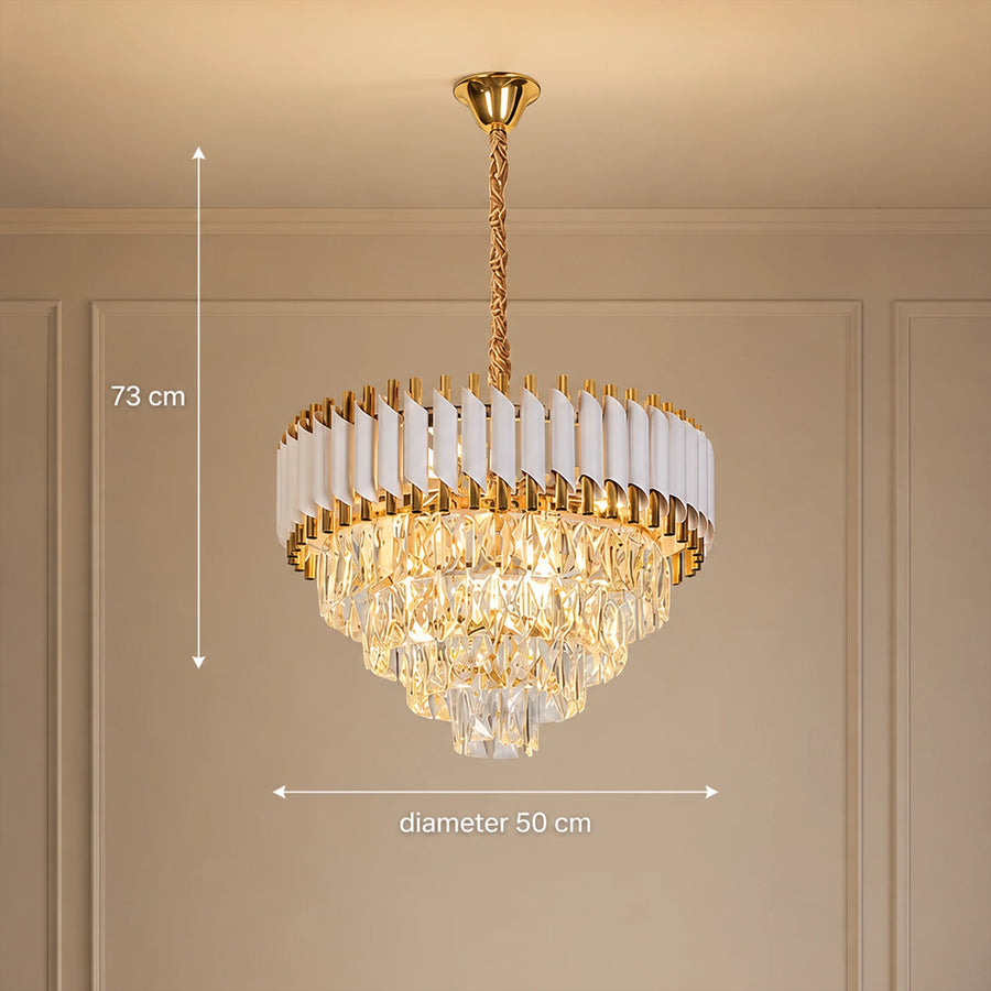 Crystal Chandelier VERSAILLES Elegance 8x E14, Διάμετρος 50cm, Γυαλιστερό Χρυσό και Λευκό, Ρυθμιζόμενο Ύψος - 06_CC900-500WH.png