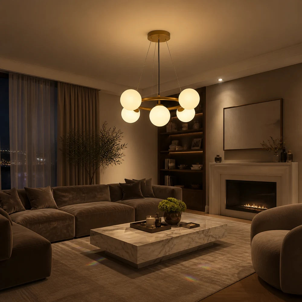 Πολυέλαιος θαλάμου LOFT, 5x G9, Λευκός Χρυσός, Μέταλλο, Ρυθμιζόμενο ύψος, Μοντέρνο - 07_LC802-5GD.png