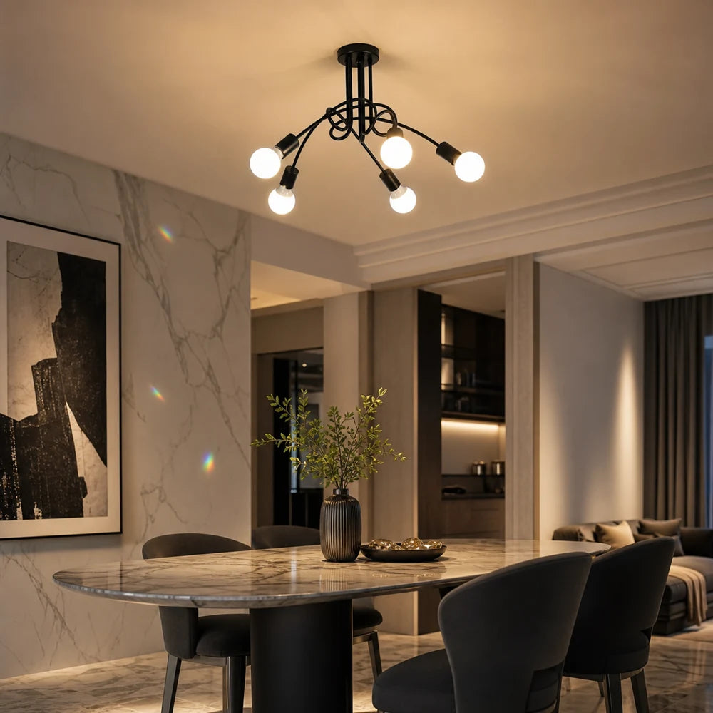 Modernist Chandelier Penta 5, 5x E27, Black, Modern Design - 08_LC366-5BK.png