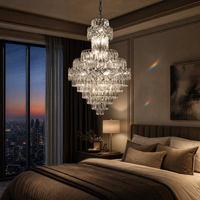 WINDSOR Grande Supremo Crystal Chandelier 14xE14, Διάμετρος 60X90cm, Γυαλιστερό χρώμιο, Ρυθμιζόμενο ύψος