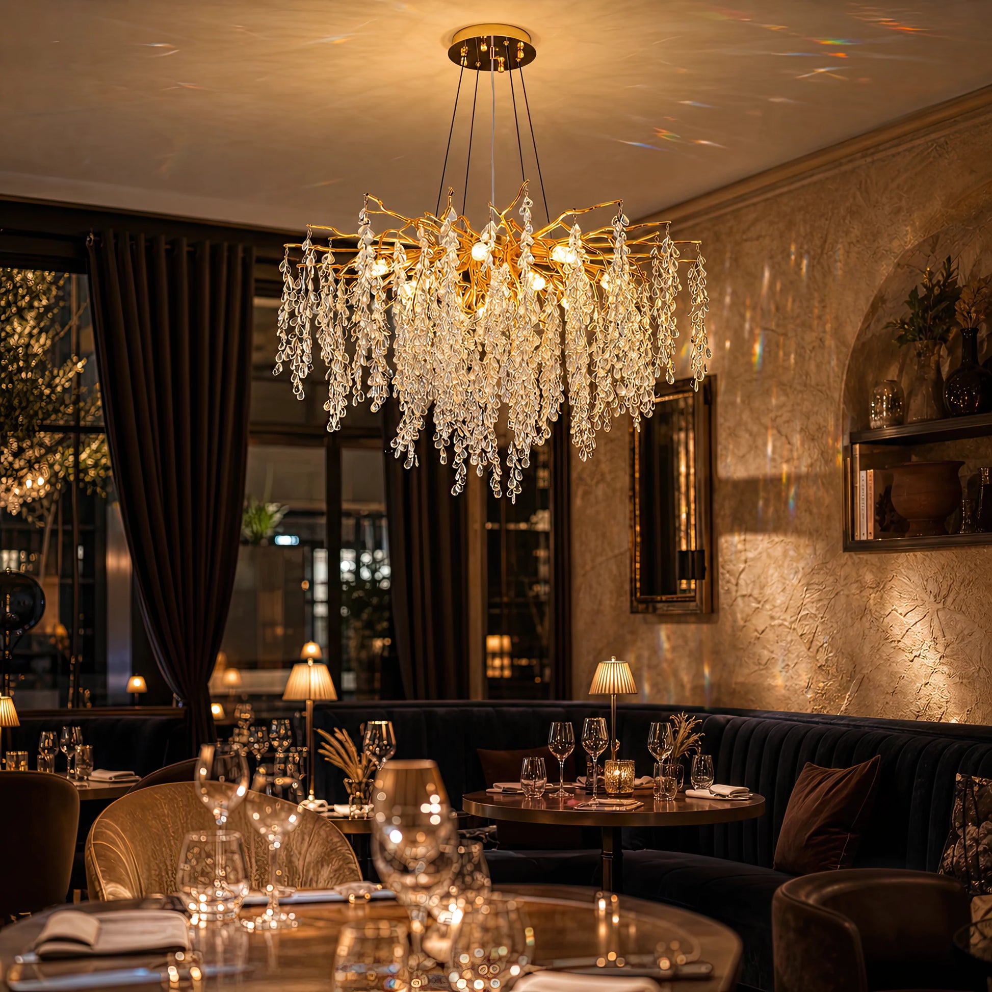 WALTZ Cascade Crystal Chandelier, 9x G9, Gold, 80cm, Ρυθμιζόμενο ύψος - 14_CC331-80.png
