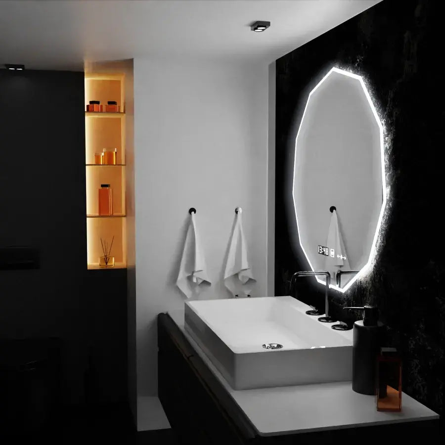 Καθρέφτης LED 60cm, POLIGON Sensor MotionGlow Marcello, Σύστημα αποθολώματος, Ρολόι & Θερμόμετρο, Dimabila Mirrors Marcello Προεπιλεγμένος τίτλος Alessandro Design