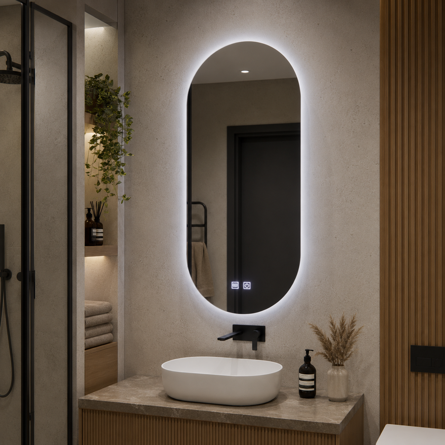 Οβάλ καθρέφτης LED, 50x100cm, Velara Touch, Σύστημα Demister, Dimmable