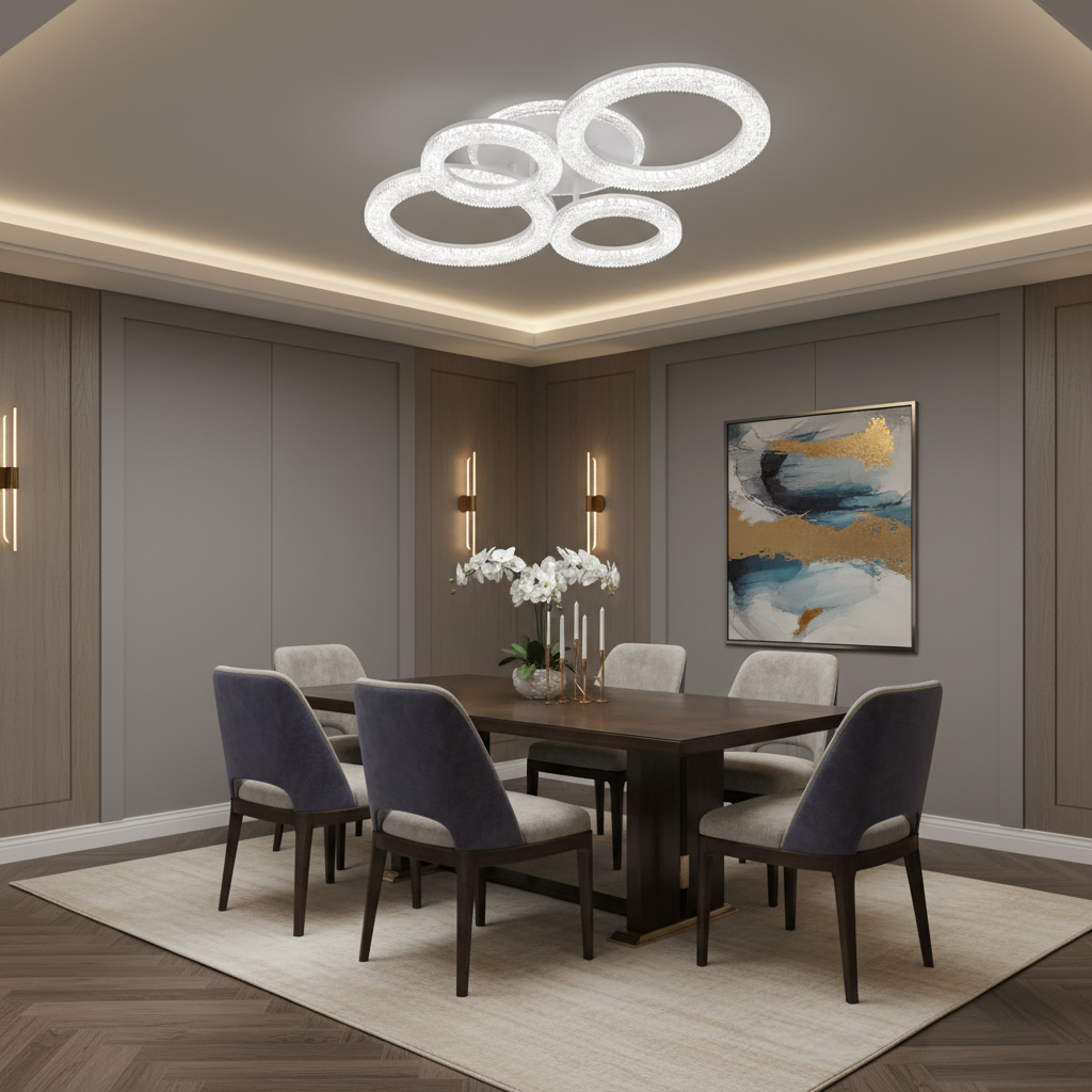 Πολυέλαιος LED Linnea με τηλεχειριστήριο, 74W, 3000K/4000K/6000K, Dimmable, White, Crystals LED Chandeliers with Remote Control Προεπιλεγμένος τίτλος Alessandro Design