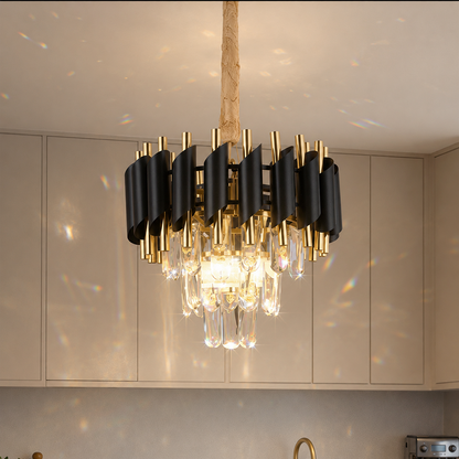 Crystal Chandelier VERSAILLES Petito 3xE14, Διάμετρος 30cm, Γυαλιστερό χρυσό και μαύρο, Ρυθμιζόμενο ύψος Κρυστάλλινος πολυέλαιος Προεπιλεγμένος τίτλος Alessandro Design