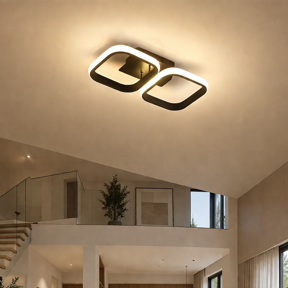 Πολυέλαιος LED VERTEX 21W, 2 τετράγωνα, Γραμμικό, Κρύο/Ζεστό/Ουδέτερο φως, Μαύροι πολυέλαιοι LED Προεπιλεγμένος τίτλος Alessandro Design
