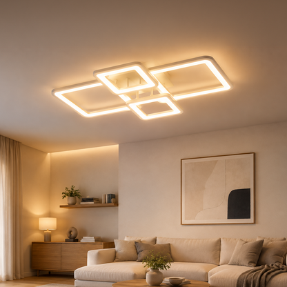 Πολυέλαιος LED με τηλεχειριστήριο ELLA 67W, 4 τετράγωνα, κρύο/ζεστό/ουδέτερο φως, ρυθμιζόμενο, λευκός πολυέλαιος LED με τηλεχειριστήριο Προεπιλεγμένος τίτλος Alessandro Design