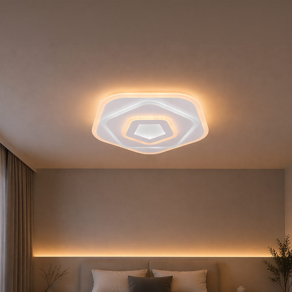 Πολυέλαιος LED με Τηλεχειριστήριο PENTAGON 59W, 40cm, Κρύο/Ζεστό/Ουδέτερο φως 3000K/4000K/6000K, Λευκοί, μεταλλικοί και ακρυλικοί πολυέλαιοι LED με τηλεχειριστήριο Προεπιλεγμένος τίτλος Alessandro Design