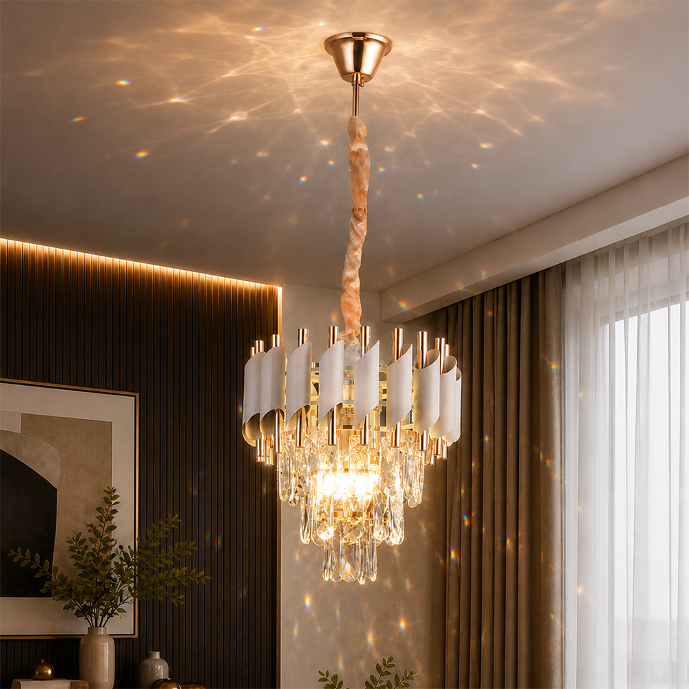 Crystal Chandelier VERSAILLES Petito 3xE14, Διάμετρος 30cm, Γυαλιστερό χρυσό και λευκό, ρυθμιζόμενο ύψος, μεταλλικοί και κρυστάλλινοι πολυέλαιοι κρύσταλλοι Προεπιλεγμένος τίτλος Alessandro Design