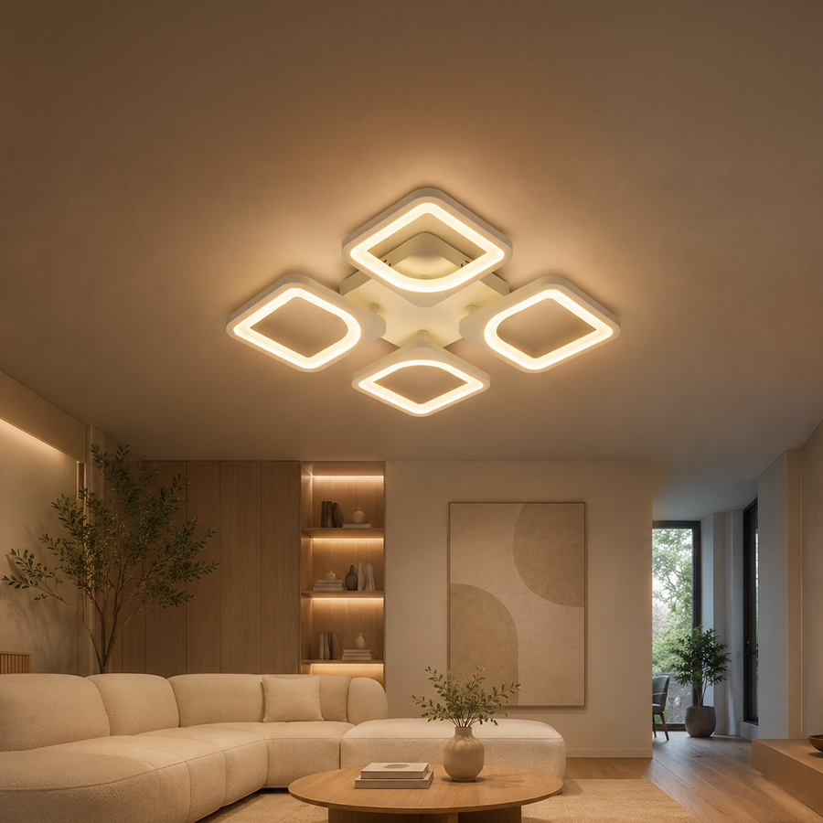 Πολυέλαιος LED με τηλεχειριστήριο ZOE 53W, 4 τετράγωνα, κρύο/θερμό/ουδέτερο φως, ρυθμιζόμενο, λευκός πολυέλαιος LED με τηλεχειριστήριο Προεπιλεγμένος τίτλος Alessandro Design