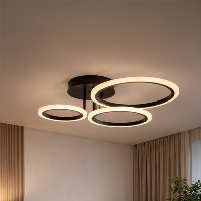 Πολυέλαιος LED με τηλεχειριστήριο BETTY 40W, 3 Κύκλοι, Κρύο/Ζεστό/Ουδέτερο φως, Ρυθμιζόμενο, Μαύρο