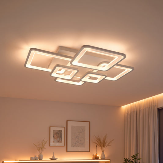 Πολυέλαιος LED με τηλεχειριστήριο ELLA 119W, 6 τετράγωνα, κρύο/θερμό/ουδέτερο φως, ρυθμιζόμενο, λευκός πολυέλαιος LED με τηλεχειριστήριο Προεπιλεγμένος τίτλος Alessandro Design