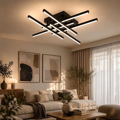 Πολυέλαιος LED με Τηλεχειριστήριο LINEX, 81W, 6 Στοιχεία, Γραμμικό, Κρύο/Ζεστό/Ουδέτερο φως, Ρυθμιζόμενο, Μαύροι πολυέλαιοι LED με τηλεχειριστήριο Προεπιλεγμένος τίτλος Alessandro Design