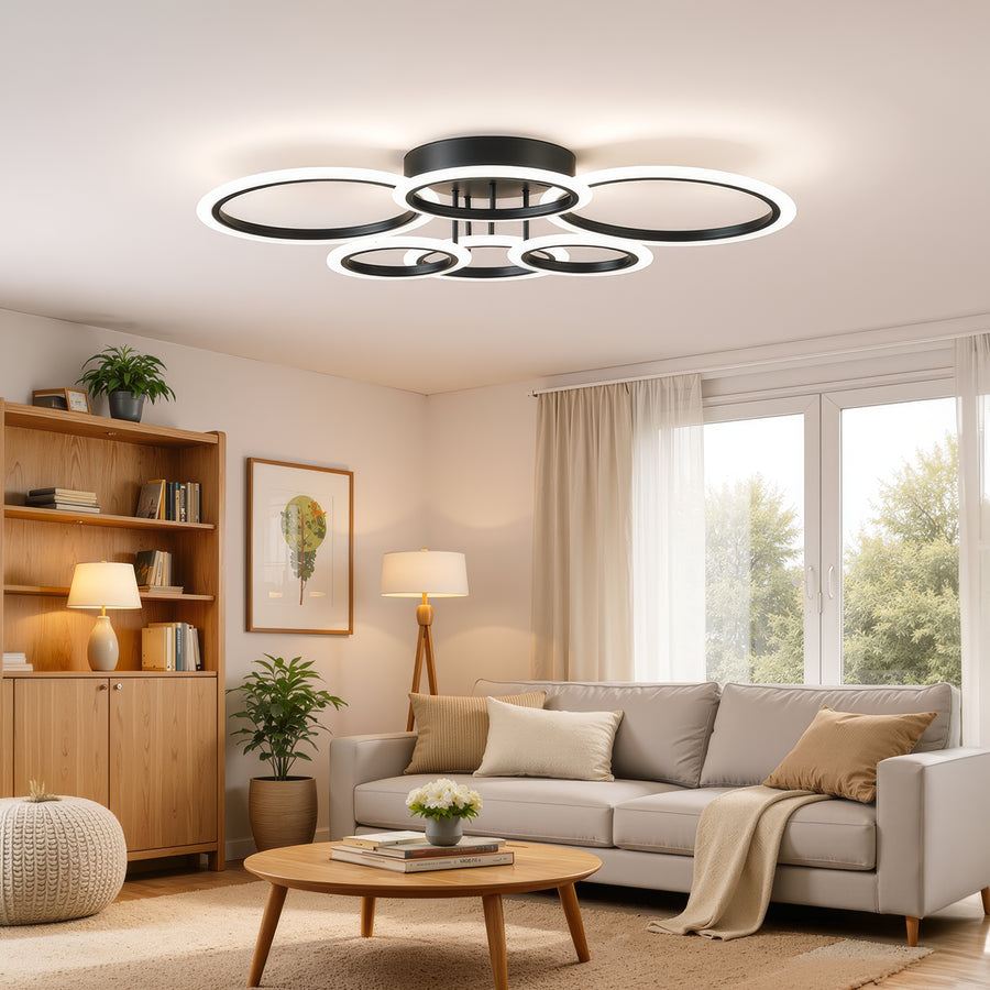 Πολυέλαιος LED με τηλεχειριστήριο BETTY 82W, 6 κύκλοι, κρύο/θερμό/ουδέτερο φως, ρυθμιζόμενο, μαύροι πολυέλαιοι LED με τηλεχειριστήριο Προεπιλεγμένος τίτλος Alessandro Design