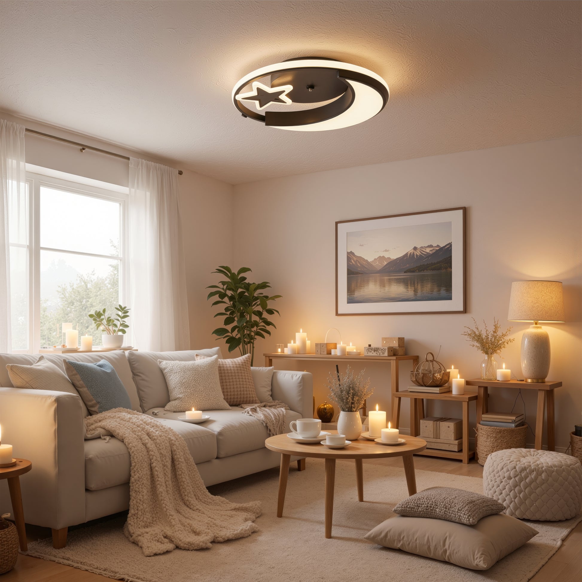 Πολυέλαιος LED με τηλεχειριστήριο ALYONA 44W, Σελήνη και αστέρι, Κρύο/Θερμό/Ουδέτερο φως, Ρυθμιζόμενο, Μαύρος πολυέλαιος LED με τηλεχειριστήριο Προεπιλεγμένος τίτλος Alessandro Design