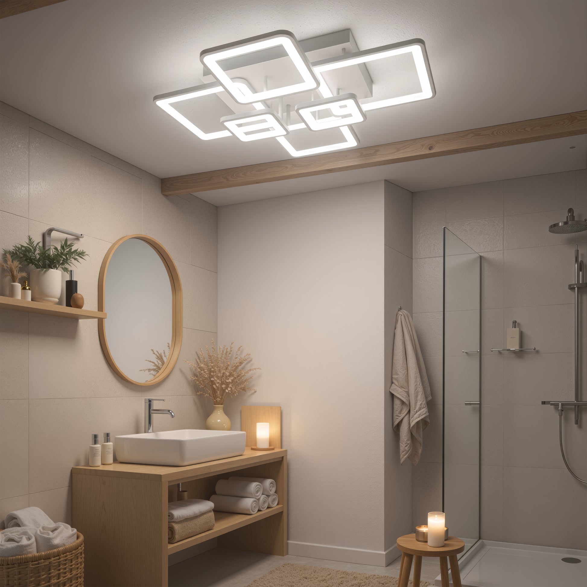 Πολυέλαιος LED με τηλεχειριστήριο ELLA 119W, 6 τετράγωνα, κρύο/θερμό/ουδέτερο φως, ρυθμιζόμενο, λευκός πολυέλαιος LED με τηλεχειριστήριο Προεπιλεγμένος τίτλος Alessandro Design