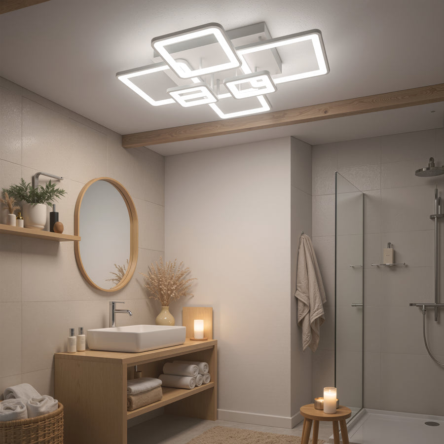 Πολυέλαιος LED με τηλεχειριστήριο ELLA 119W, 6 τετράγωνα, κρύο/θερμό/ουδέτερο φως, ρυθμιζόμενο, λευκός πολυέλαιος LED με τηλεχειριστήριο Προεπιλεγμένος τίτλος Alessandro Design