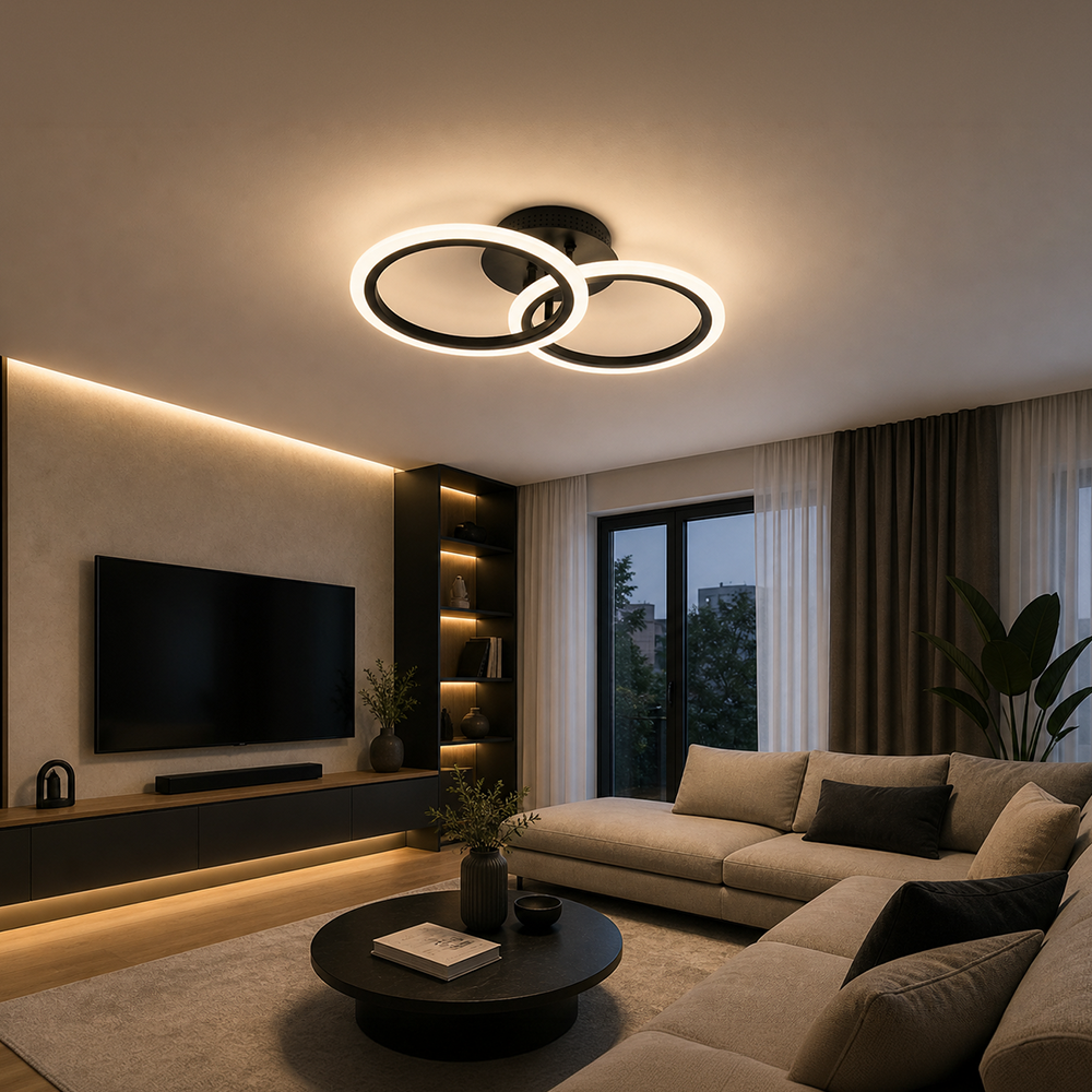 Πολυέλαιος LED με τηλεχειριστήριο BETTY 27W, 2 κύκλοι, κρύο/θερμό/ουδέτερο φως, ρυθμιζόμενο, μαύροι πολυέλαιοι LED με τηλεχειριστήριο Προεπιλεγμένος τίτλος Alessandro Design