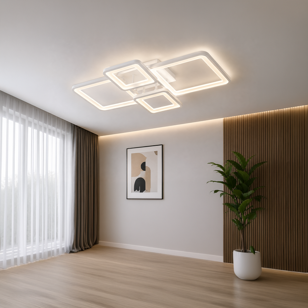 Πολυέλαιος LED με τηλεχειριστήριο ELLA 67W, 4 τετράγωνα, κρύο/ζεστό/ουδέτερο φως, ρυθμιζόμενο, λευκός πολυέλαιος LED με τηλεχειριστήριο Προεπιλεγμένος τίτλος Alessandro Design