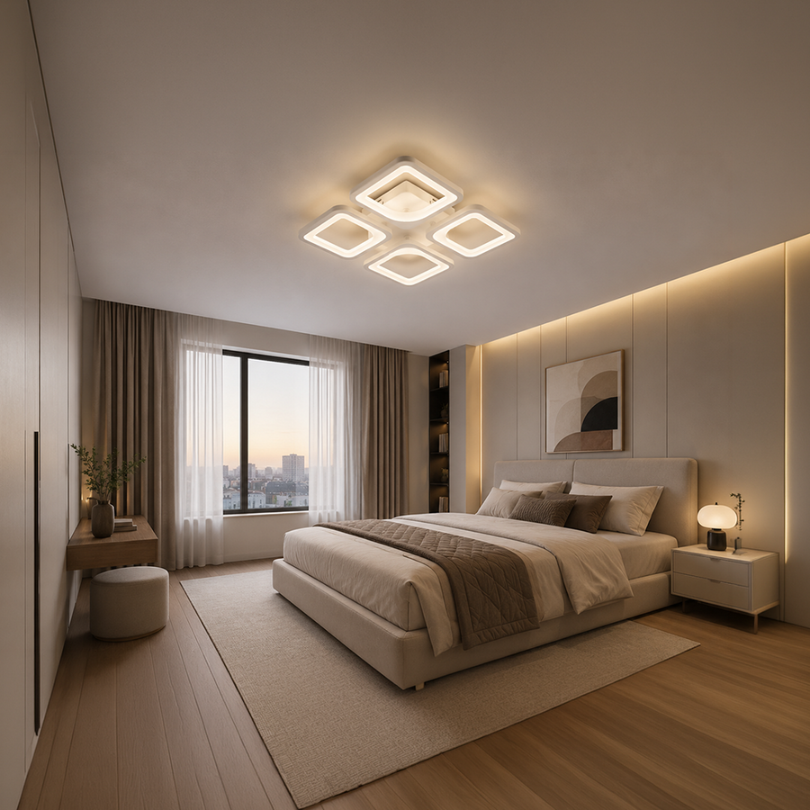 Πολυέλαιος LED με τηλεχειριστήριο ZOE 53W, 4 τετράγωνα, κρύο/θερμό/ουδέτερο φως, ρυθμιζόμενο, λευκός πολυέλαιος LED με τηλεχειριστήριο Προεπιλεγμένος τίτλος Alessandro Design