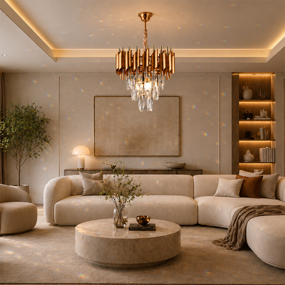 Crystal Chandelier VERSAILLES Petito 3xE14, Διάμετρος 30cm, Χρυσός, Ρυθμιζόμενο Ύψος, Metal and Crystal Crystal Chandeliers Προεπιλεγμένος τίτλος Alessandro Design