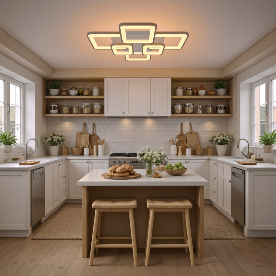 Πολυέλαιος LED με τηλεχειριστήριο ELLA 119W, 6 τετράγωνα, κρύο/θερμό/ουδέτερο φως, ρυθμιζόμενο, λευκός πολυέλαιος LED με τηλεχειριστήριο Προεπιλεγμένος τίτλος Alessandro Design