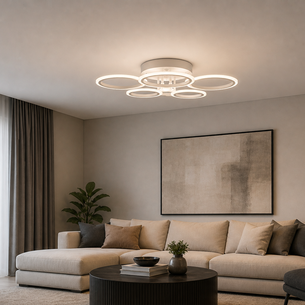 Πολυέλαιος LED με τηλεχειριστήριο BETTY 82W, 6 κύκλοι, κρύο/θερμό/ουδέτερο φως, ρυθμιζόμενο, λευκός πολυέλαιος LED με τηλεχειριστήριο Προεπιλεγμένος τίτλος Alessandro Design