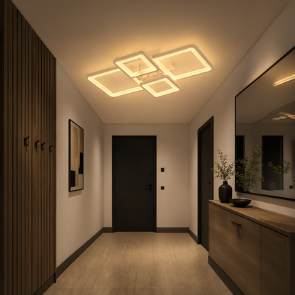 Πολυέλαιος LED με τηλεχειριστήριο ELLA 67W, 4 τετράγωνα, κρύο/ζεστό/ουδέτερο φως, ρυθμιζόμενο, λευκός πολυέλαιος LED με τηλεχειριστήριο Προεπιλεγμένος τίτλος Alessandro Design