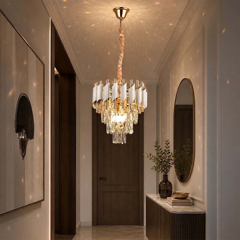 Crystal Chandelier VERSAILLES Petito 3xE14, Διάμετρος 30cm, Γυαλιστερό χρυσό και λευκό, ρυθμιζόμενο ύψος, μεταλλικοί και κρυστάλλινοι πολυέλαιοι κρύσταλλοι Προεπιλεγμένος τίτλος Alessandro Design