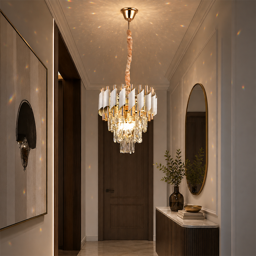 Crystal Chandelier VERSAILLES Petito 3xE14, Διάμετρος 30cm, Γυαλιστερό χρυσό και λευκό, ρυθμιζόμενο ύψος, μεταλλικοί και κρυστάλλινοι πολυέλαιοι κρύσταλλοι Προεπιλεγμένος τίτλος Alessandro Design