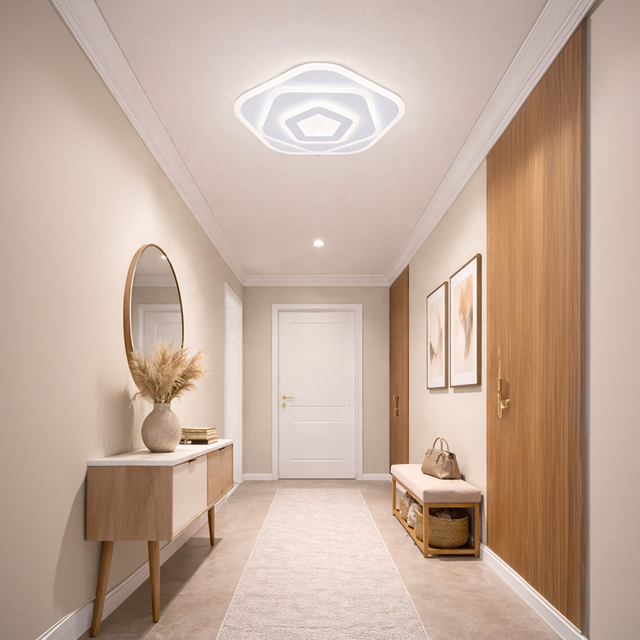 Πολυέλαιος LED με Τηλεχειριστήριο PENTAGON 59W, 40cm, Κρύο/Ζεστό/Ουδέτερο φως 3000K/4000K/6000K, Λευκοί, μεταλλικοί και ακρυλικοί πολυέλαιοι LED με τηλεχειριστήριο Προεπιλεγμένος τίτλος Alessandro Design