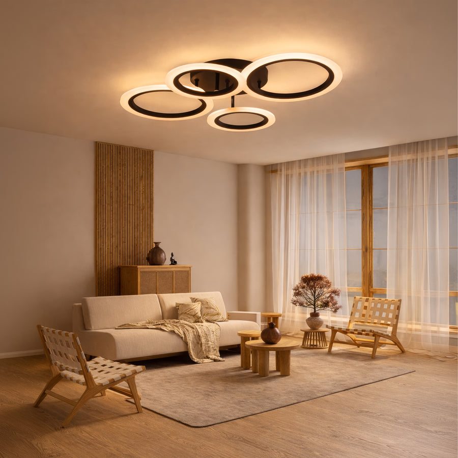 Πολυέλαιος LED με τηλεχειριστήριο BETTY 43W, 4 κύκλοι, κρύο/θερμό/ουδέτερο φως, ρυθμιζόμενο, μαύροι πολυέλαιοι LED με τηλεχειριστήριο Προεπιλεγμένος τίτλος Alessandro Design