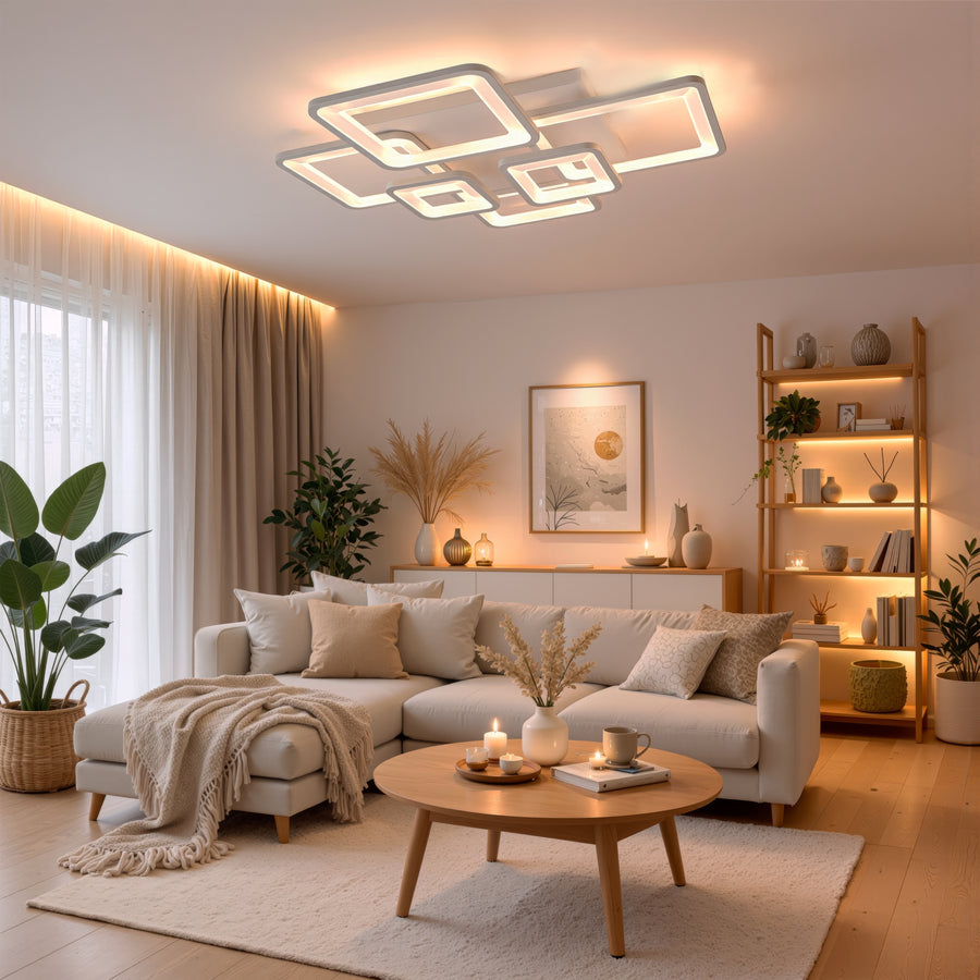 Πολυέλαιος LED με τηλεχειριστήριο ELLA 119W, 6 τετράγωνα, κρύο/θερμό/ουδέτερο φως, ρυθμιζόμενο, λευκός πολυέλαιος LED με τηλεχειριστήριο Προεπιλεγμένος τίτλος Alessandro Design