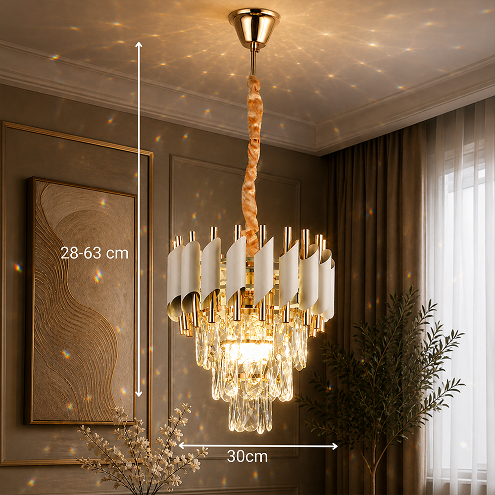 Crystal Chandelier VERSAILLES Petito 3xE14, Διάμετρος 30cm, Γυαλιστερό χρυσό και λευκό, ρυθμιζόμενο ύψος, μεταλλικοί και κρυστάλλινοι πολυέλαιοι κρύσταλλοι Προεπιλεγμένος τίτλος Alessandro Design