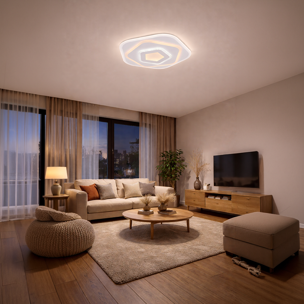 Πολυέλαιος LED με Τηλεχειριστήριο PENTAGON 59W, 40cm, Κρύο/Ζεστό/Ουδέτερο φως 3000K/4000K/6000K, Λευκοί, μεταλλικοί και ακρυλικοί πολυέλαιοι LED με τηλεχειριστήριο Προεπιλεγμένος τίτλος Alessandro Design