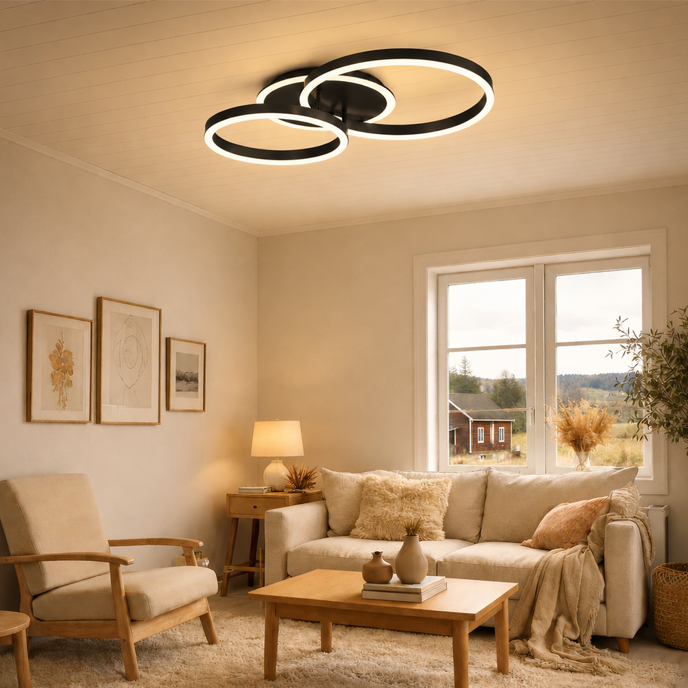 Πολυέλαιος LED με τηλεχειριστήριο RINOVA 66W, 2 κύκλοι, κρύο/ζεστό/ουδέτερο φως, ρυθμιζόμενο, μαύροι πολυέλαιοι LED με τηλεχειριστήριο Προεπιλεγμένος τίτλος Alessandro Design