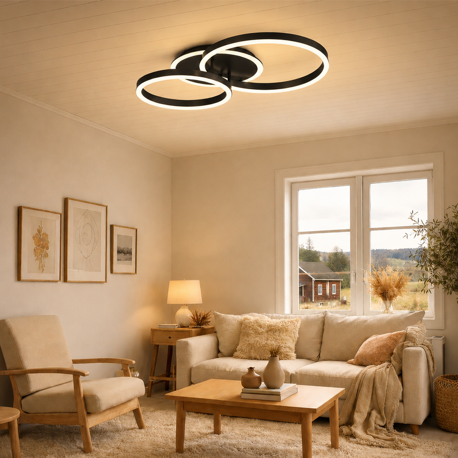 Πολυέλαιος LED με τηλεχειριστήριο RINOVA 66W, 2 κύκλοι, κρύο/ζεστό/ουδέτερο φως, ρυθμιζόμενο, μαύροι πολυέλαιοι LED με τηλεχειριστήριο Προεπιλεγμένος τίτλος Alessandro Design