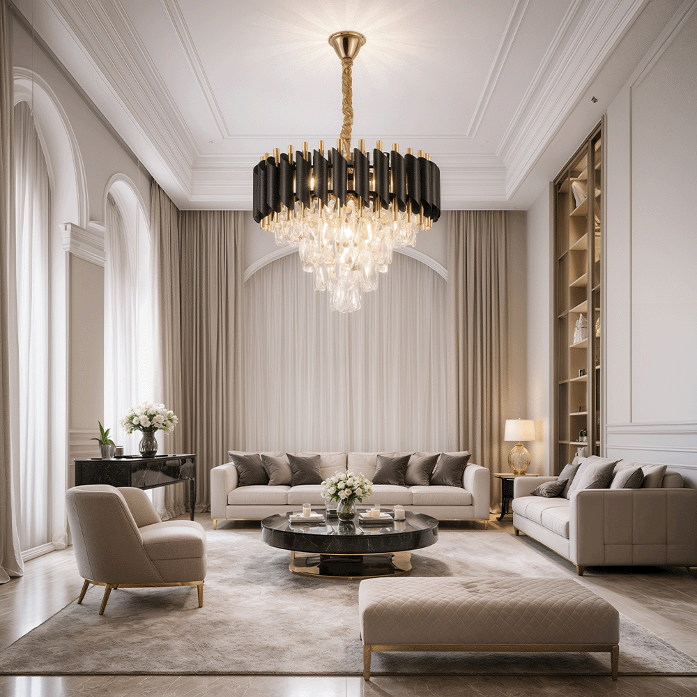 Crystal Chandelier VERSAILLES Nobile 5xE14, Diameter 40cm, Shiny Gold and Black Crystal Chandeliers Προεπιλεγμένος τίτλος Alessandro Design