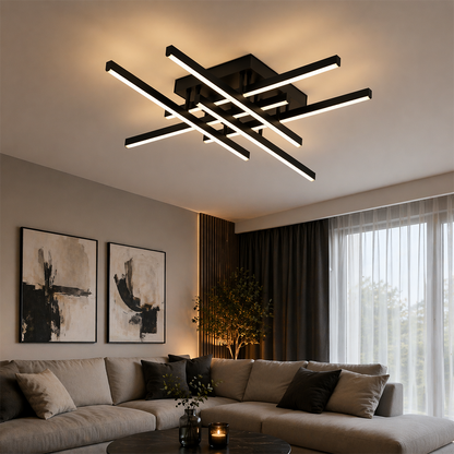 Πολυέλαιος LED με Τηλεχειριστήριο LINEX, 81W, 6 Στοιχεία, Γραμμικό, Κρύο/Ζεστό/Ουδέτερο φως, Ρυθμιζόμενο, Μαύροι πολυέλαιοι LED με τηλεχειριστήριο Προεπιλεγμένος τίτλος Alessandro Design