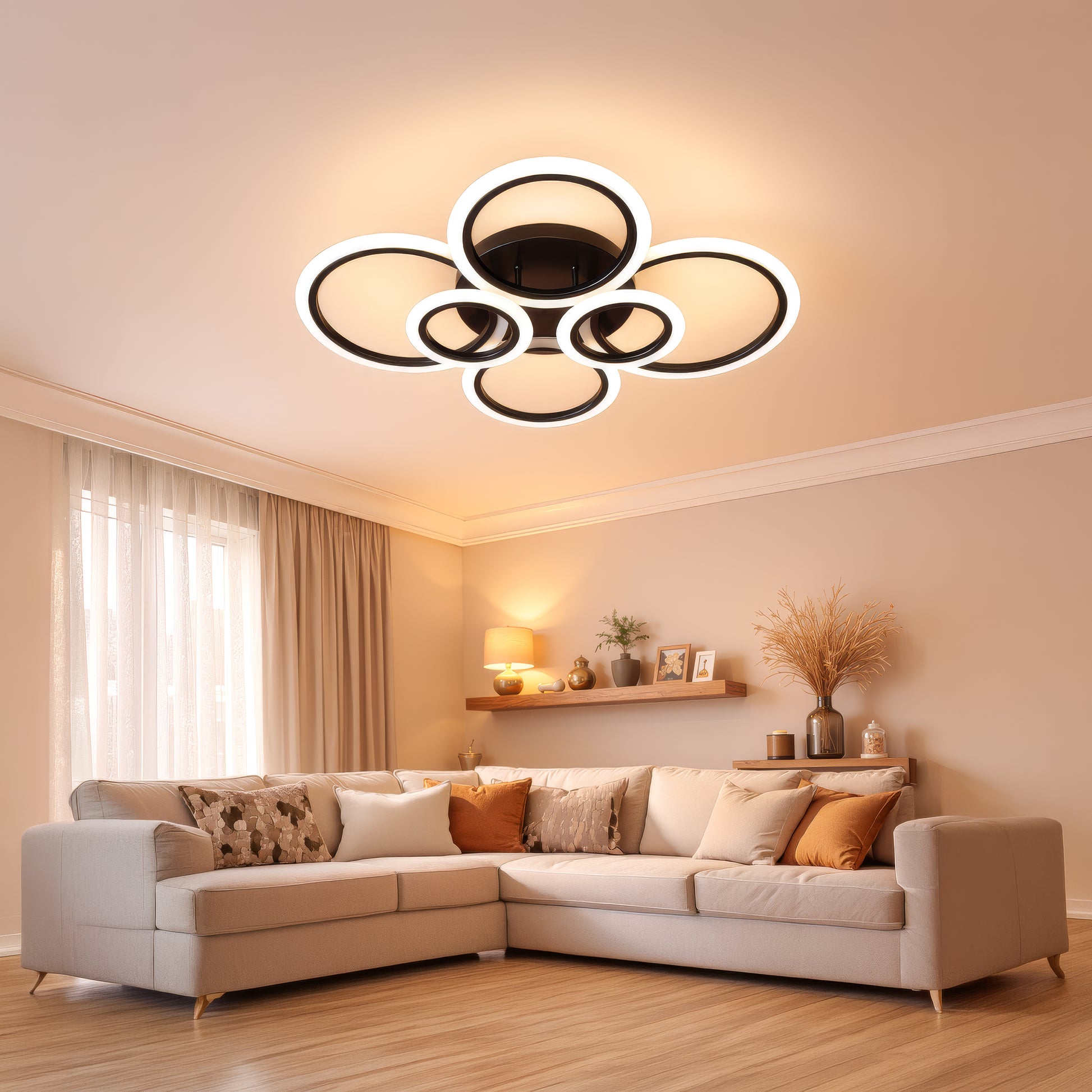 Πολυέλαιος LED με τηλεχειριστήριο BETTY 82W, 6 κύκλοι, κρύο/θερμό/ουδέτερο φως, ρυθμιζόμενο, μαύροι πολυέλαιοι LED με τηλεχειριστήριο Προεπιλεγμένος τίτλος Alessandro Design