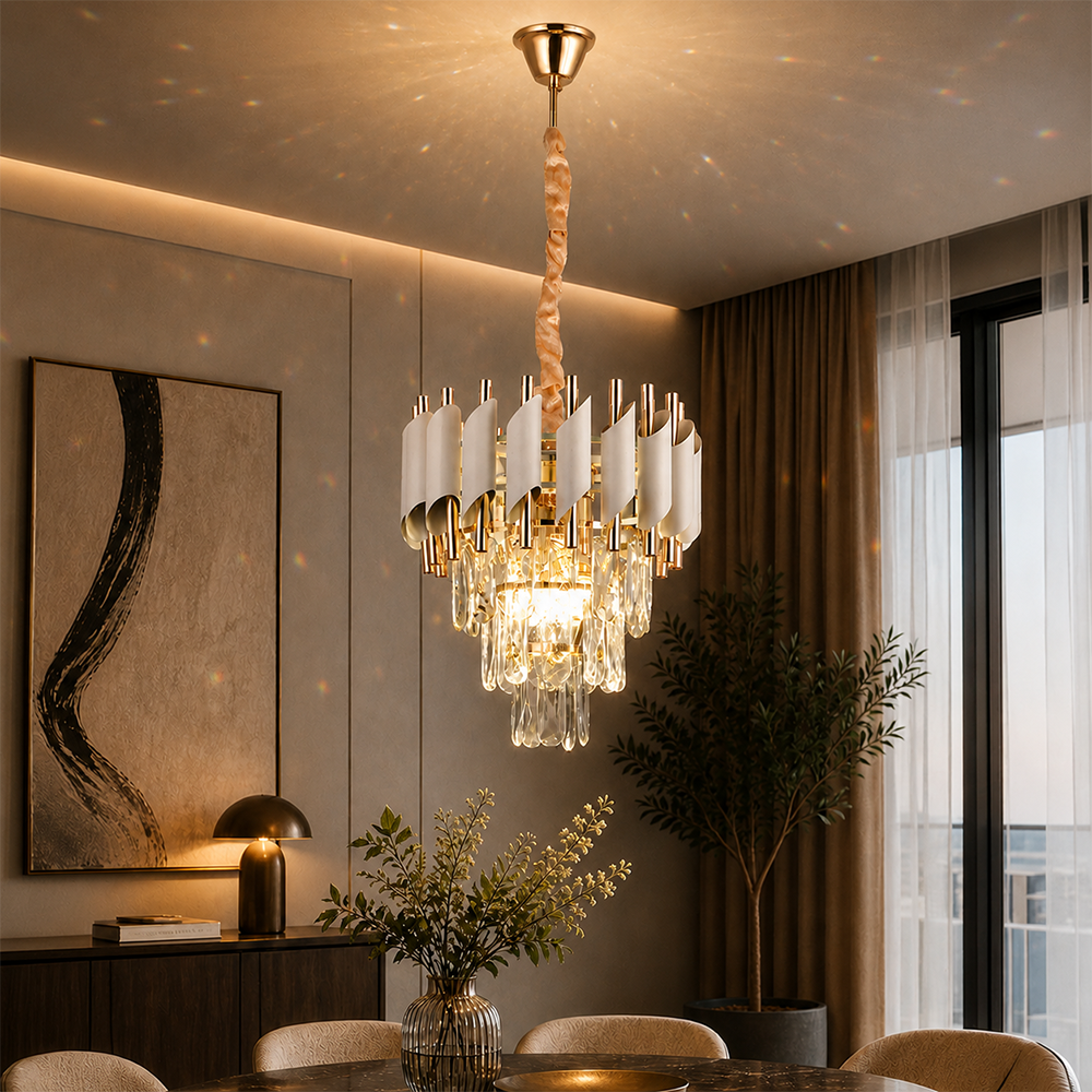 Crystal Chandelier VERSAILLES Petito 3xE14, Διάμετρος 30cm, Γυαλιστερό χρυσό και λευκό, ρυθμιζόμενο ύψος, μεταλλικοί και κρυστάλλινοι πολυέλαιοι κρύσταλλοι Προεπιλεγμένος τίτλος Alessandro Design
