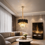 Crystal Chandelier VERSAILLES Petito 3xE14, Διάμετρος 30cm, Γυαλιστερό χρυσό και μαύρο, Ρυθμιζόμενο ύψος Κρυστάλλινος πολυέλαιος Προεπιλεγμένος τίτλος Alessandro Design