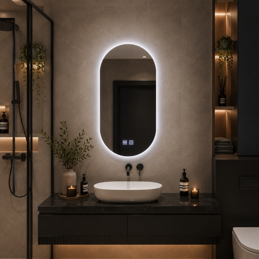 Οβάλ καθρέφτης LED, 50x100cm, Velara Touch, Σύστημα Demister, Dimmable