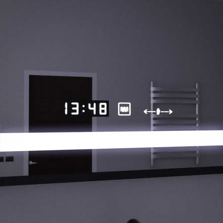 Ορθογώνιος καθρέφτης LED, 120x80 cm, Αισθητήρας Marcello MotionGlow, Σύστημα αποθολώματος, Ρολόι & Θερμόμετρο, Καλλυντικός Μεγεθυντικός φακός, Ρυθμιζόμενοι καθρέφτες Marcello Προεπιλεγμένος τίτλος Alessandro Design